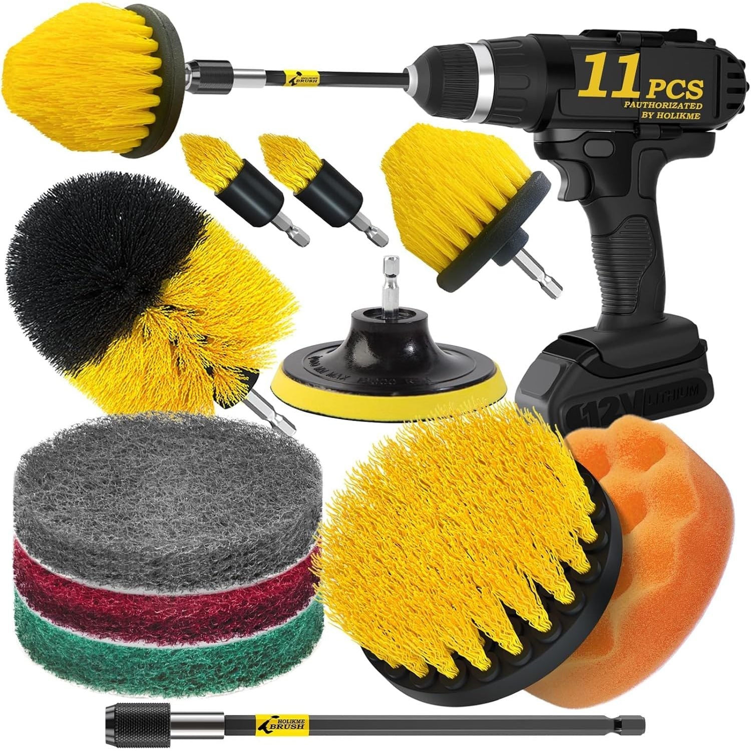 Buy now Holikme 11 Piece Drill Brush Attachment Set Scouring Pads Power Scrubber Brush Scrub Pads for Bathroom Surfaces, Floor, Tub, Shower, Grout, Tile, Corners,Cleaning Brush Default at indiglob india