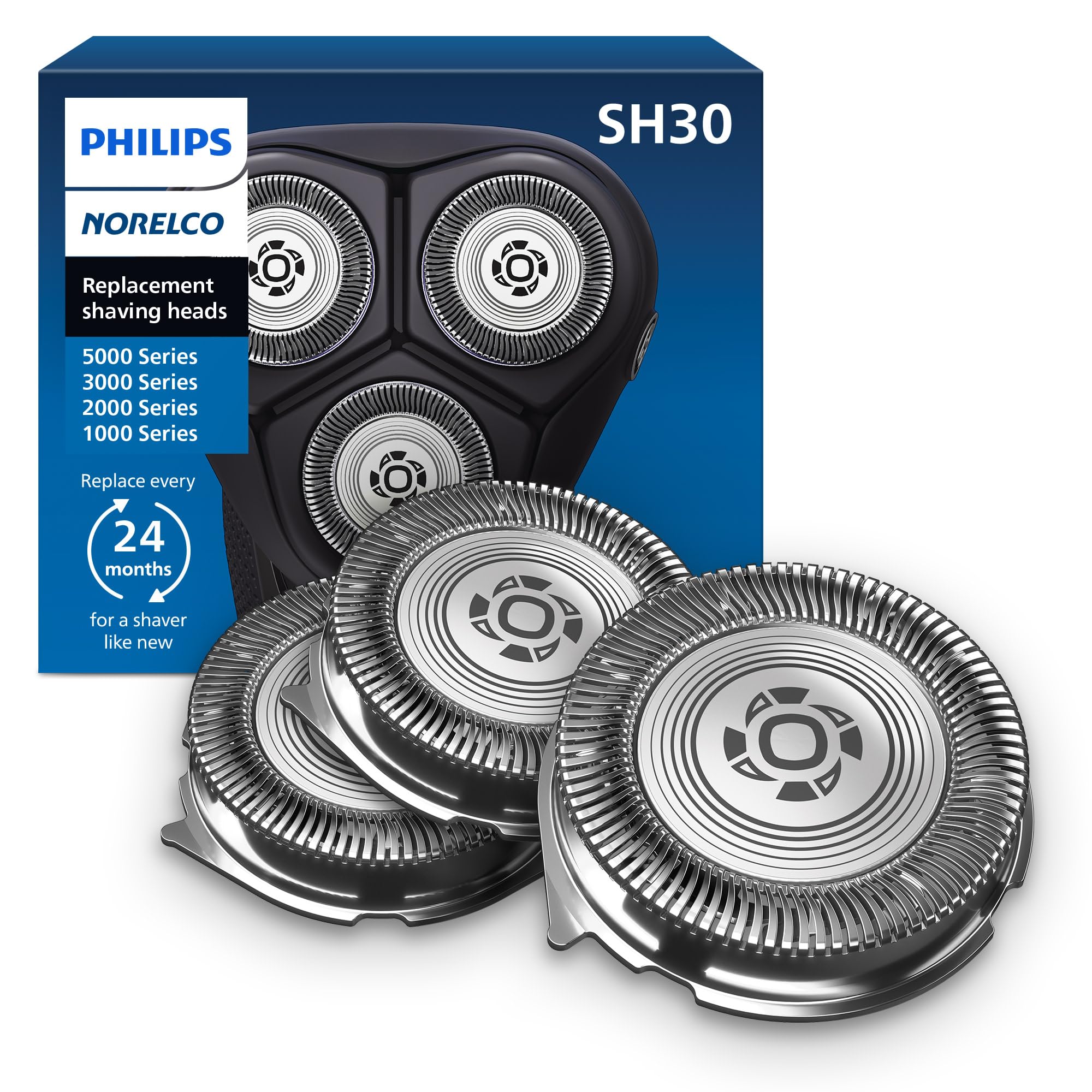 Philips Norelco Genuine Replacement Heads, 3 Count | 27 Self Sharpening PowerCut Blades, Compatible with Series 1000 - 3000, SH30/52
