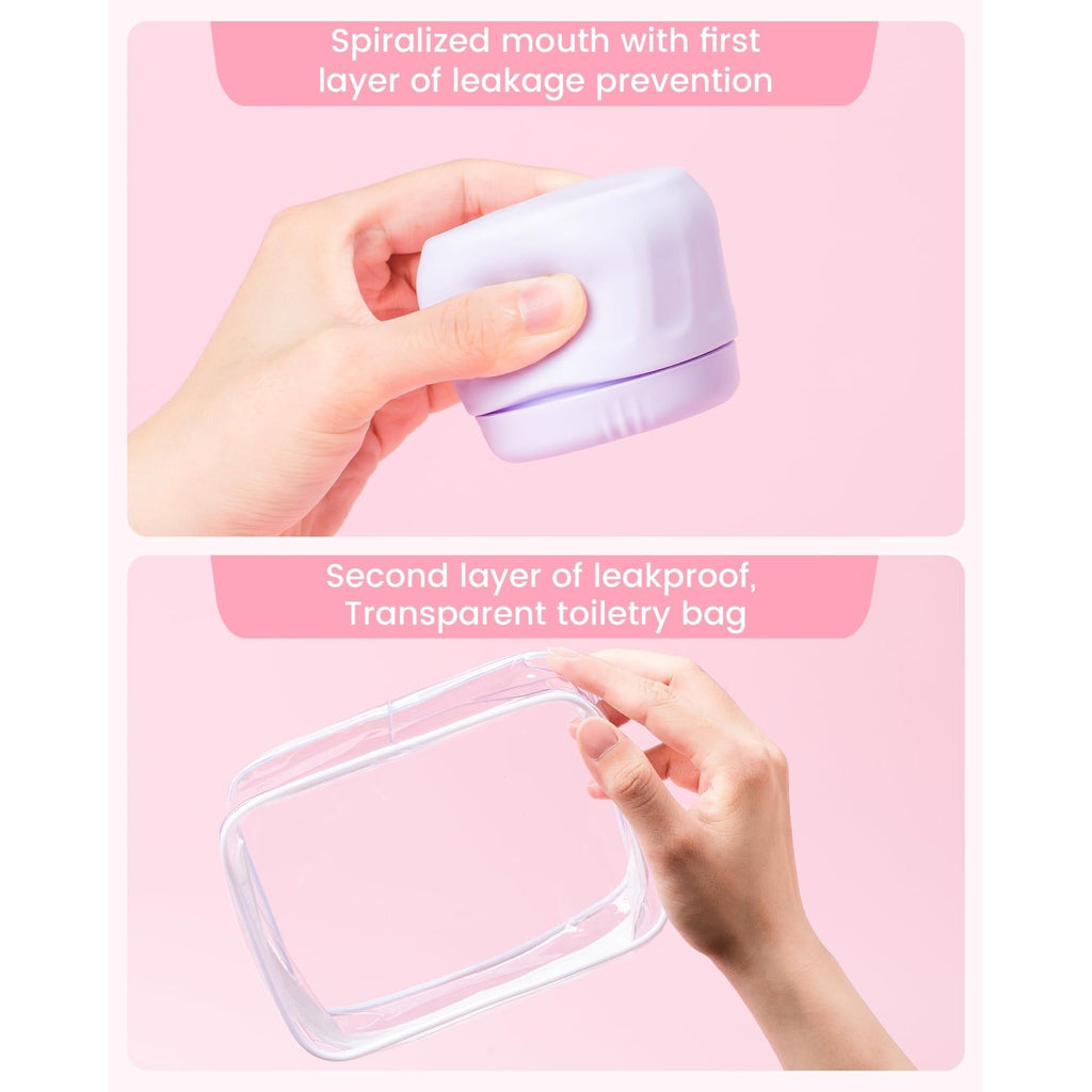Leakproof travel containers with spiralized mouths for toiletries. Verified by CuratCart for quality assurance.