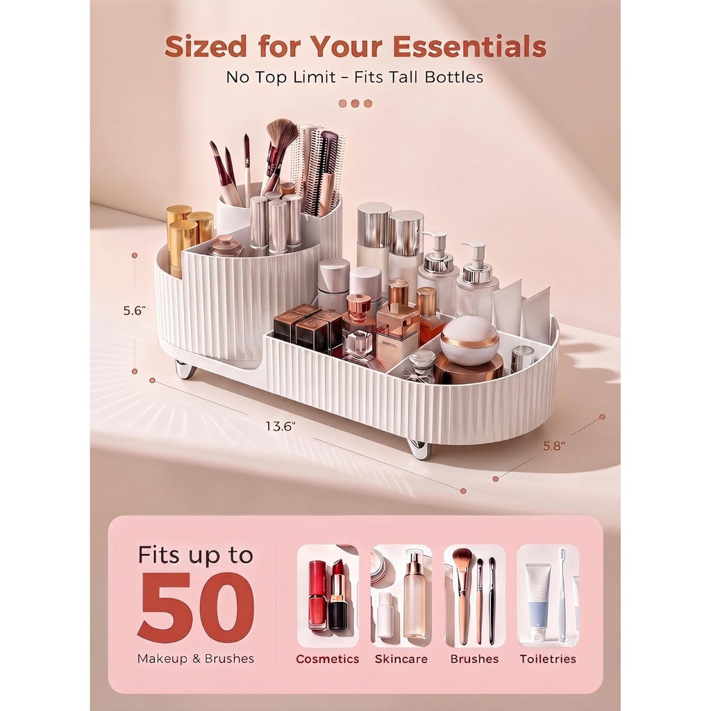 Elegant Booklov rotating makeup organizer designed to fit up to 50 makeup items and toiletries. Verified by CuratCart.