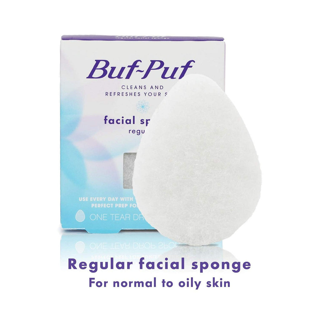 Buf-Puf Regular Facial Sponge, Dermatologist Developed, Removes Deep Down Dirt & Makeup that Causes Breakouts and Blackheads, Reusable, Exfoliating, White, 1 Count