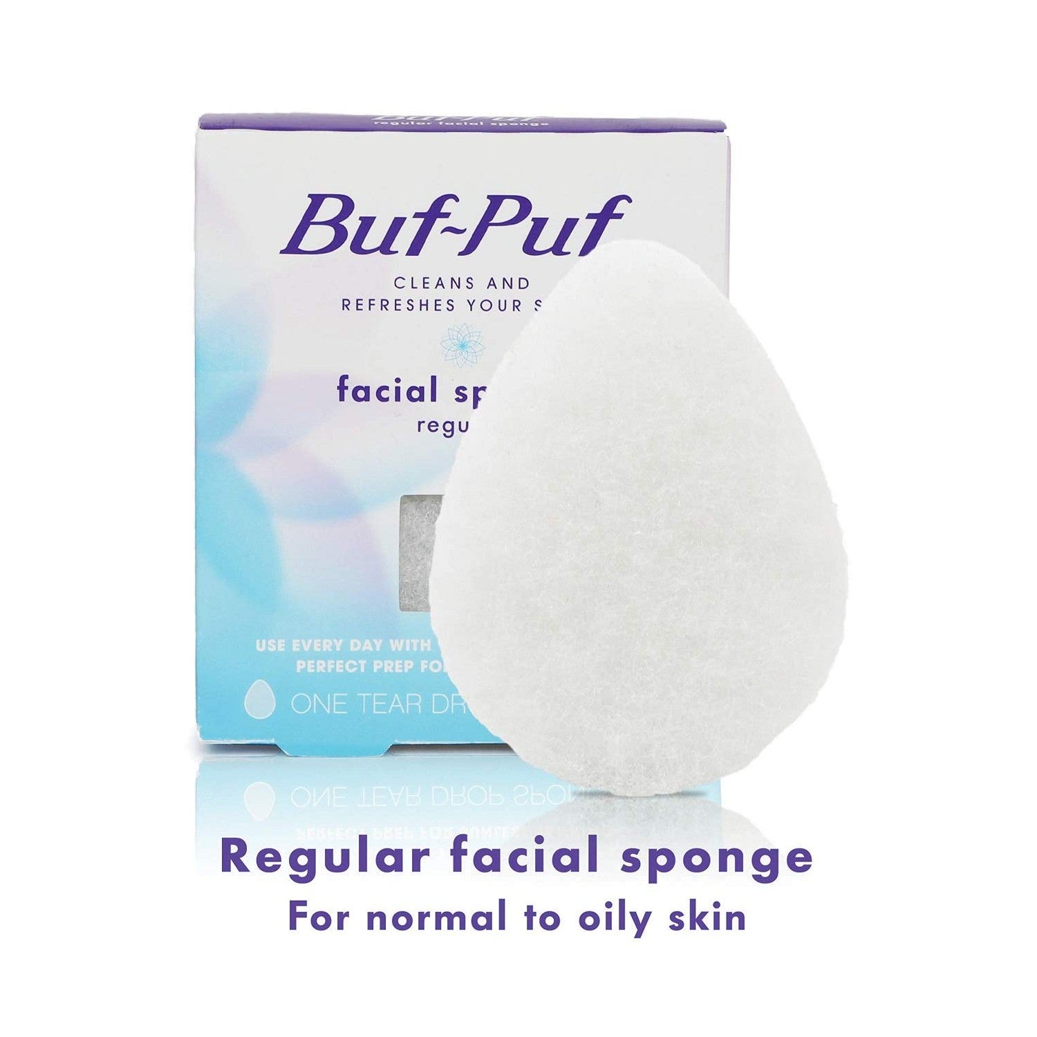 Buf-Puf Regular Facial Sponge, Dermatologist Developed, Removes Deep Down Dirt & Makeup that Causes Breakouts and Blackheads, Reusable, Exfoliating, White, 1 Count