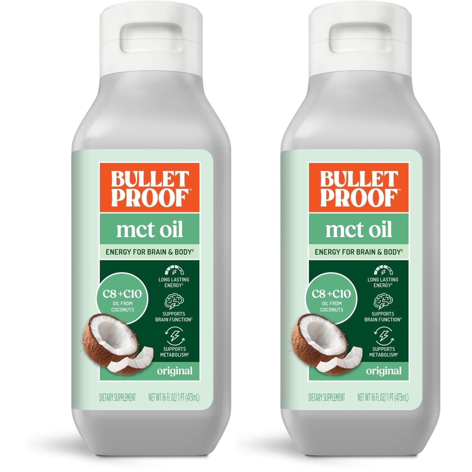 Bulletproof C8 & C10 MCT Oil, 100% Pure Coconut Oil, Unflavored, 16 oz | Triple-Distilled for Sustained Keto Energy, No Additives or Fillers, Non-GMO