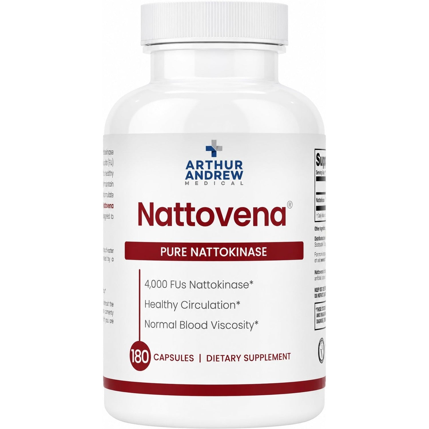 Arthur Andrew Medical, Nattovena, Pure Nattokinase 4000 FU, 90 Capsules | Double Strength Pure Nattokinase 4000 FU. Cardiovascular Support, & Healthy Blood Viscosity. Soy Free, Non-GMO, Vegan