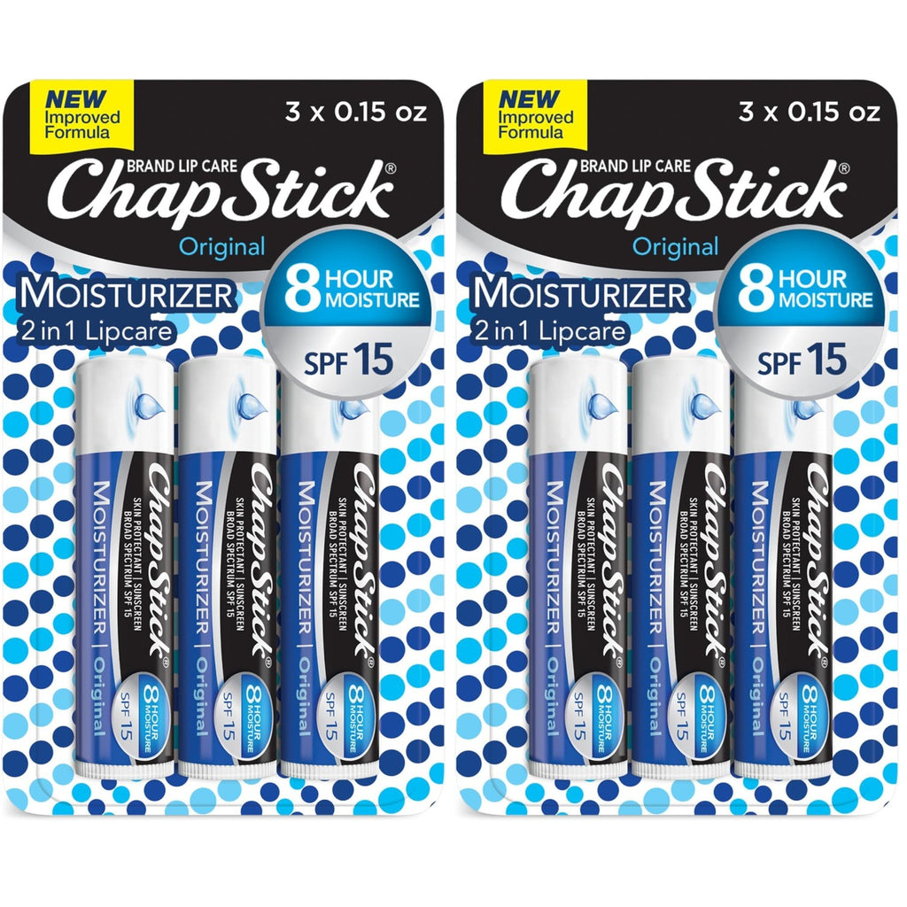 ChapStick Moisturizer Original Lip Balm Tubes, SPF 15 and Skin Protectant - 0.15 Oz, 3 Count (Pack of 1)