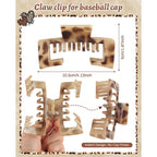 Authentic hat-friendly claw clips in stylish leopard print, designed to secure hair without pressing hat tops.