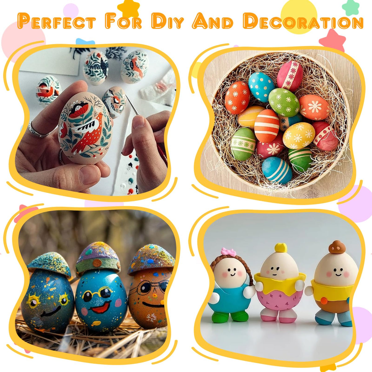 Colorful wooden fake eggs perfect for DIY and decoration projects. Shop now at Curat Cart for unique designs.