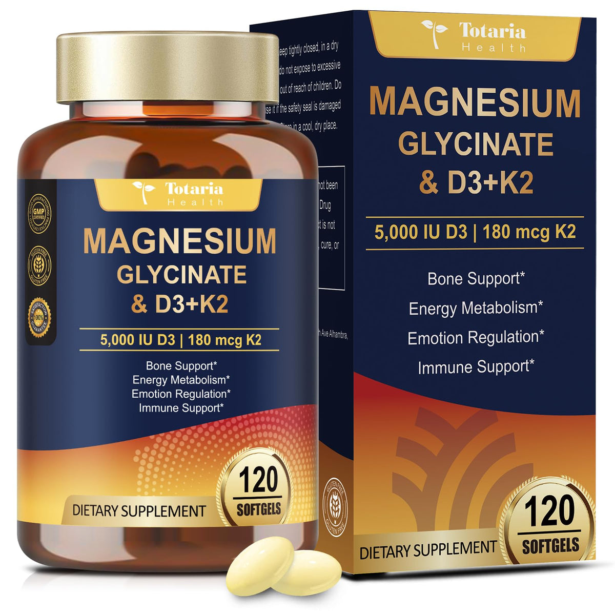 Order Magnesium Glycinate with Vitamin D3 and K2 online in India. Supports bone and immune health. 120 softgels.