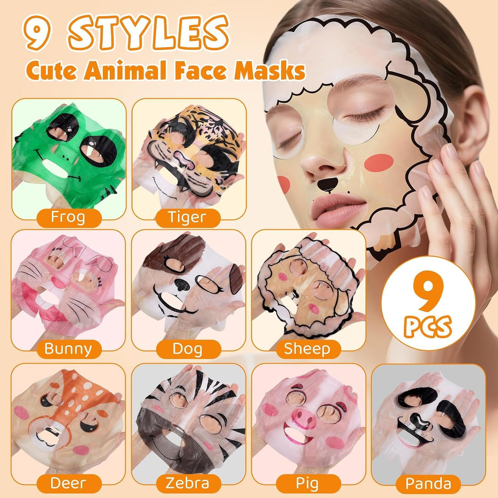 Enjoy a fun skincare routine with these premium imported animal face masks, featuring 9 adorable styles for kids.