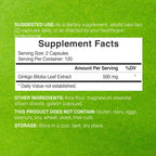 DEAL SUPPLEMENT Ginkgo Biloba 500mg Per Serving, 240 Capsules, 4 Month Supply – Grown in Northern Asia – Extra Strength, Promotes Brain Function