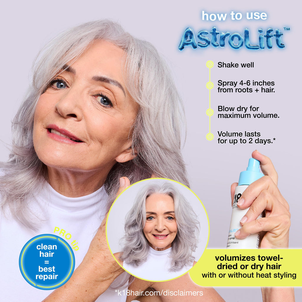 K18 AstroLift™ Reparative Volume Spray, 2-Day Hair Thickening + Hold For Thin, Fine, Fragile Hair, Non-Sticky, Non-Crunchy, Humidity-Resistant Volumizing Spray