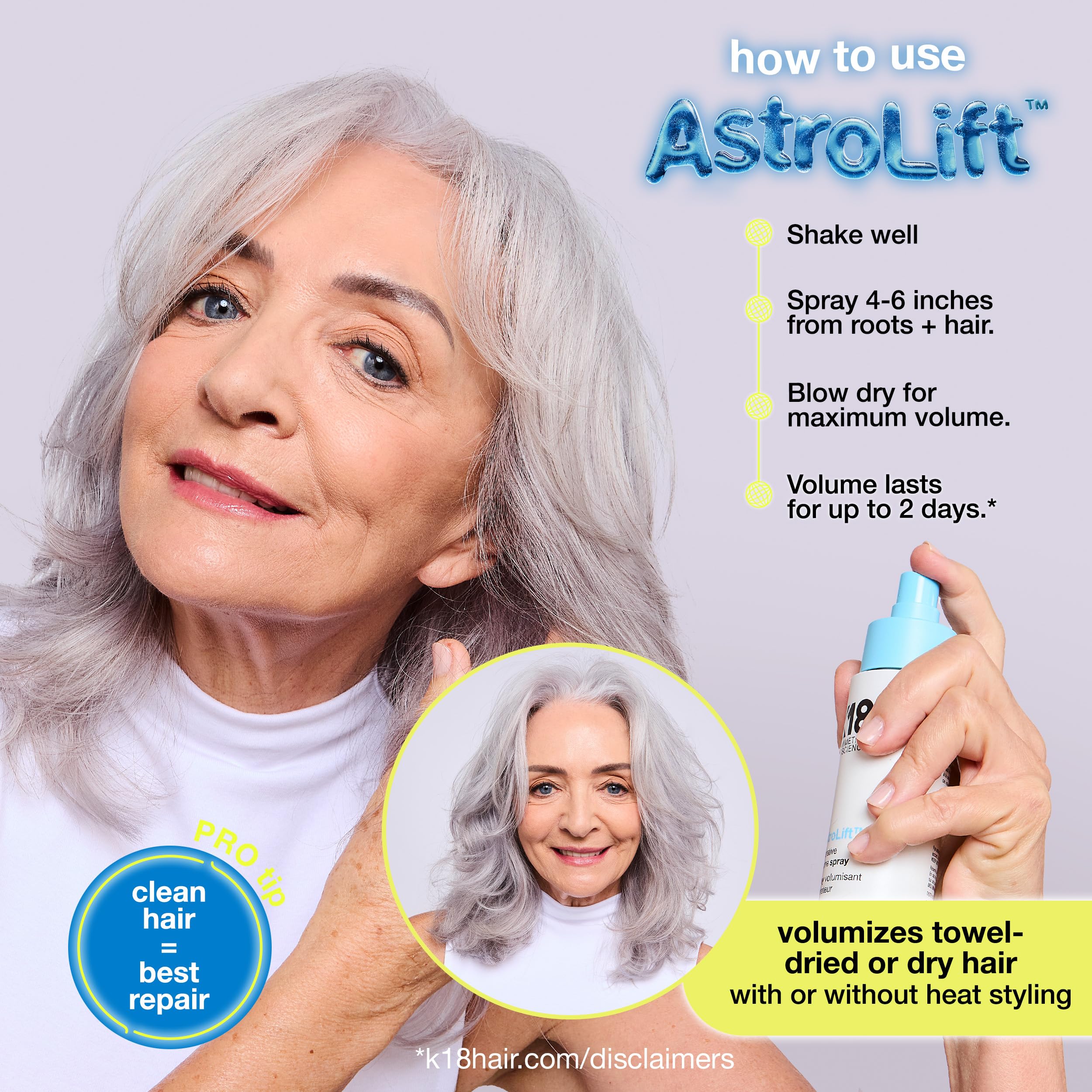 K18 AstroLift™ Reparative Volume Spray, 2-Day Hair Thickening + Hold For Thin, Fine, Fragile Hair, Non-Sticky, Non-Crunchy, Humidity-Resistant Volumizing Spray