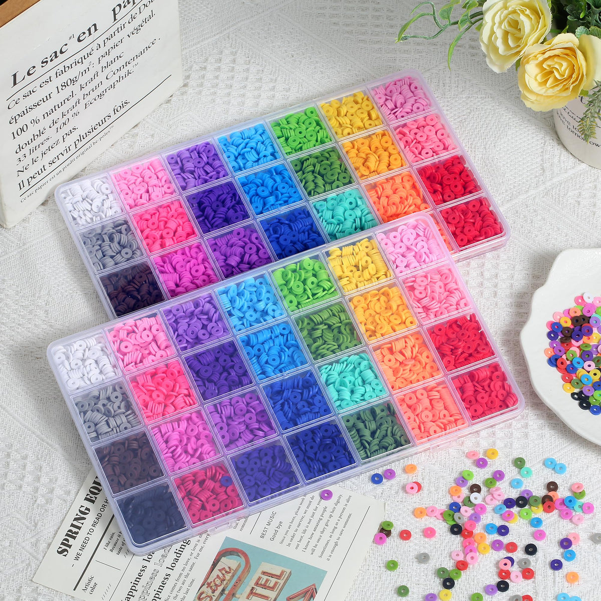 28 Colors 3500 Pcs Clay Beads Kit for Bracelets Making, Flat Round Polymer Spacer heishi Clay Beads for Craft and Jewelry Making