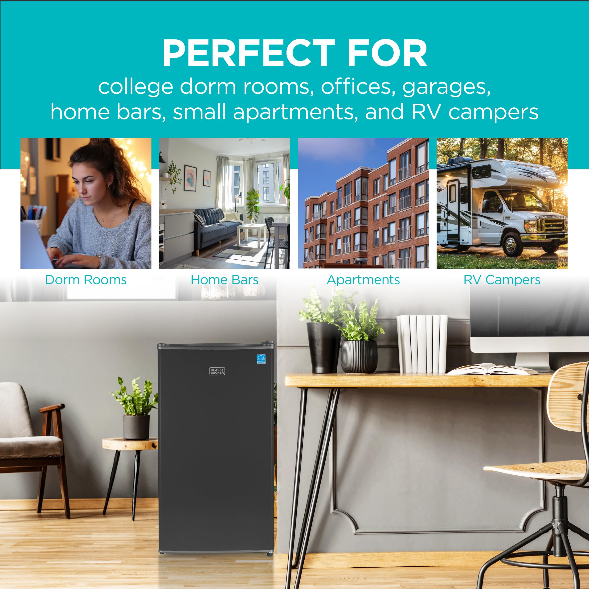 Buy now BLACK+DECKER 3.2 Cu. Ft. Compact Refrigerator, ENERGY STAR Certified Small Refrigerator, Single Door Mini Fridge with Chiller Compartment, Personal Fridge for Home or Dorm Room, BCRK32B, Black at indiglob india