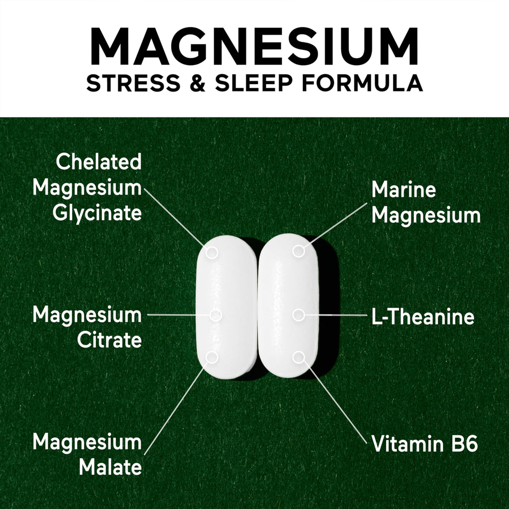 Smarter Nutrition Magnesium Complex - Chelated Magnesium Glycinate with Citrate, Malate and L-Theanine for Sleep, Muscle Relaxation and Stress Support - Non-GMO - 360 Tablets[180DaySupply]