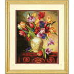 Buy now Dimensions Gold Collection Counted Cross Stitch Kit, Parrot Tulips, 14 Count Black Aida, 12'' x 15'' at indiglob india