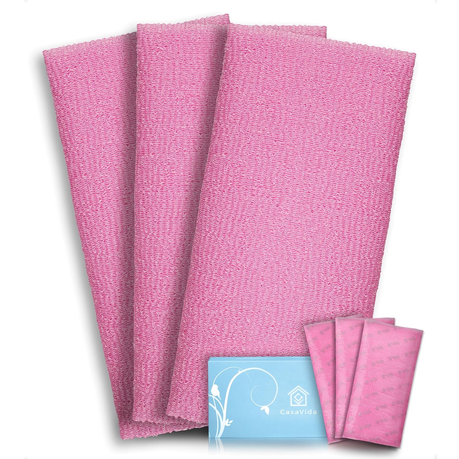 Buy now CASAVIDA Exfoliating Washcloth Back Scrubber for Shower Exfoliating Body Scrubber Japanese Beauty Washcloth African Net Sponge Bath Korean Loofah Towel Wash Cloth Shower Scrub Towel 3 Pack (Pink x 3) Pink x 3 at indiglob india