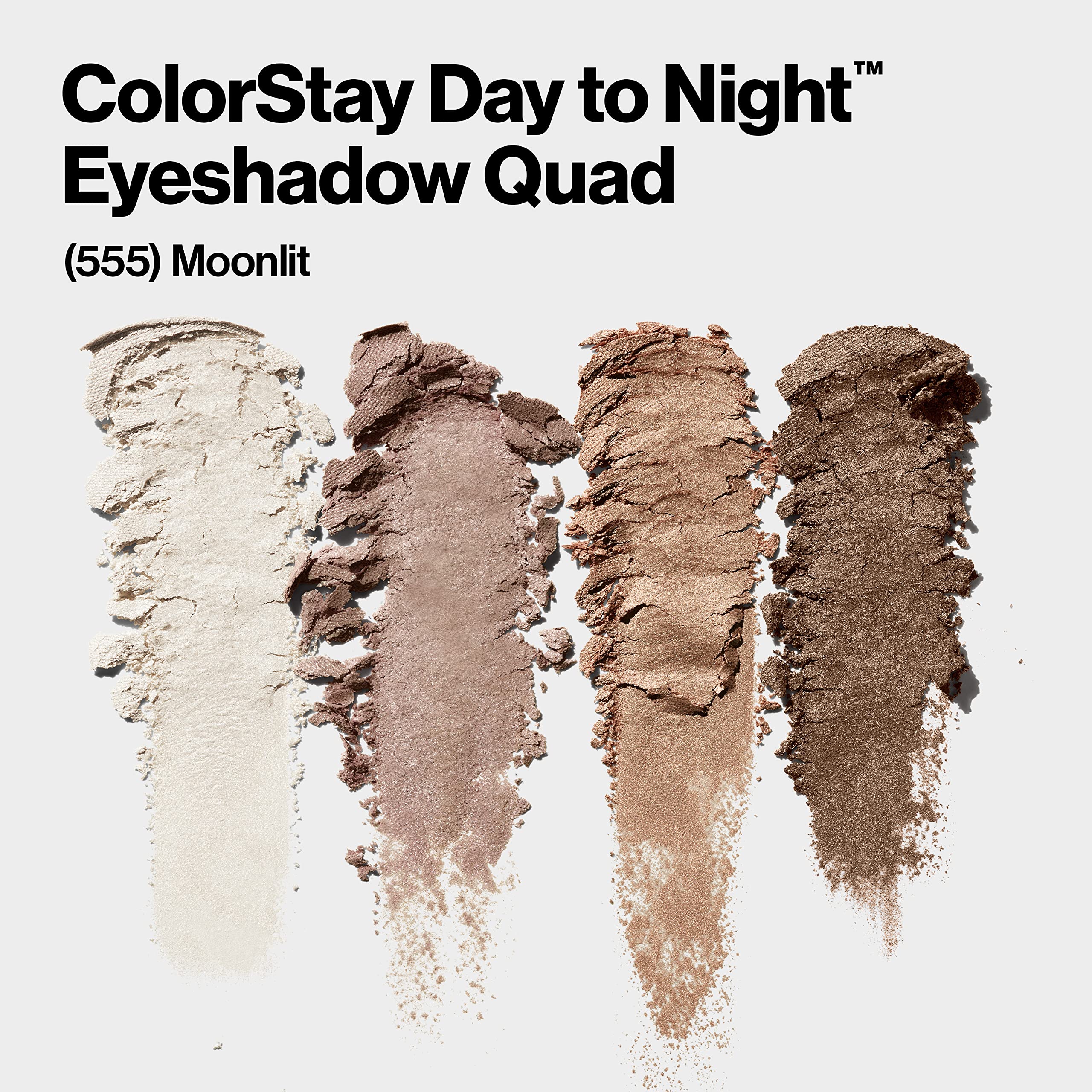 Revlon ColorStay Day to Night Eyeshadow Quad, 555 Moonlit, 0.16 oz | Longwear eyeshadow quad with velvety, blendable matte & shimmer shades. Crease & smudge proof. Up to 24hr wear.