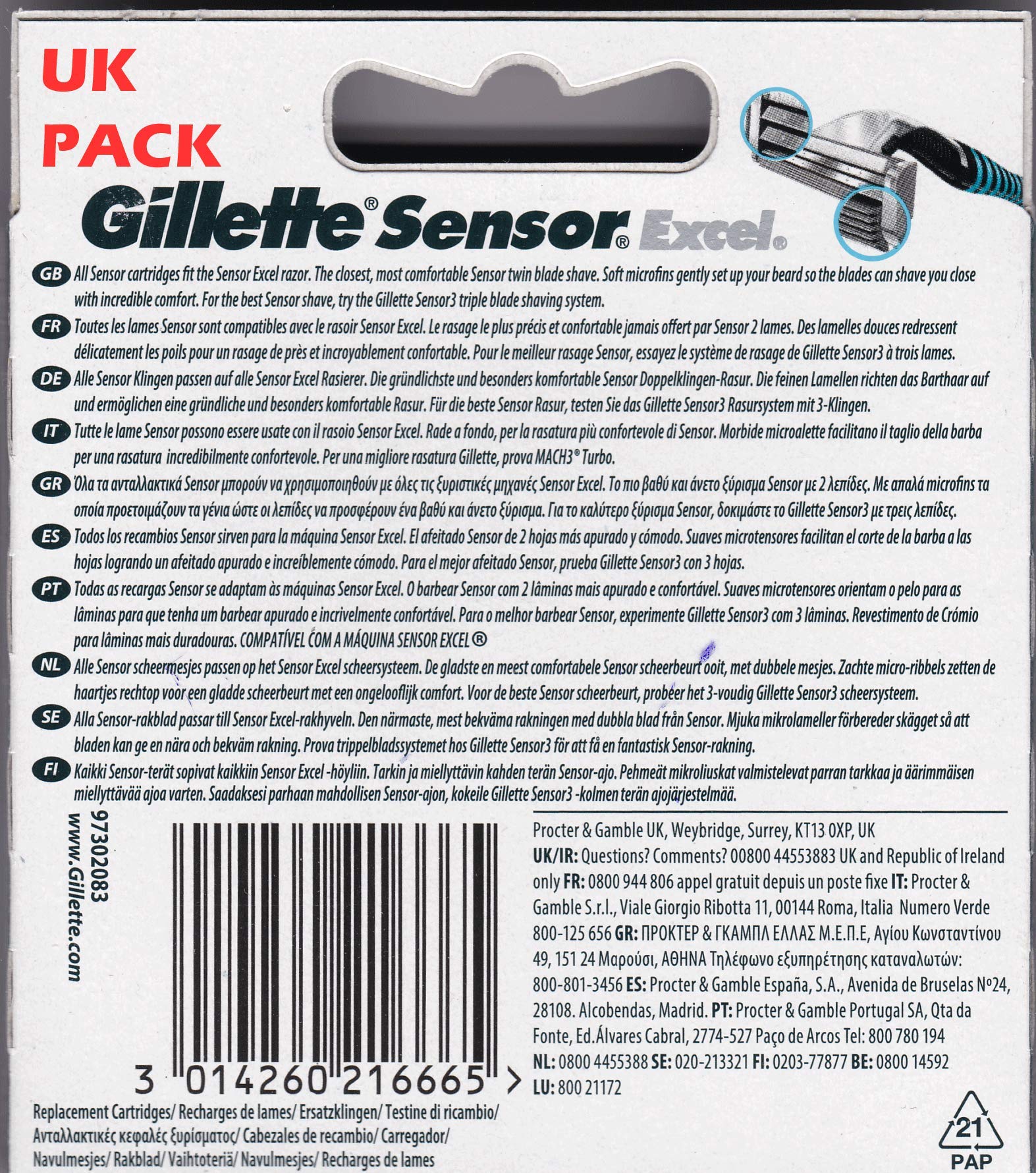 Buy now Gillette Sensor Excel-50 Count (5 x 10) at indiglob india