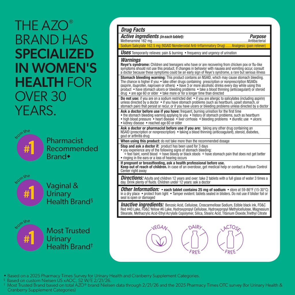 AZO Urinary Tract Defense Antibacterial Protection, 48 Tablets | From the #1 Doctor Recomended Brand± UTI Symptom Relief in as Little as 20 Minutes, Relieves Urinary Pain, Burning & Urgency*