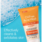 Neutrogena Oil Free Daily Acne Face Scrub, 2 x 4.2 oz | 2% Salicylic Acid Cleanser, Daily Exfoliating Scrub & Acne Treatment, Oily Acne-Prone Skin, Clears Breakouts & Blackheads