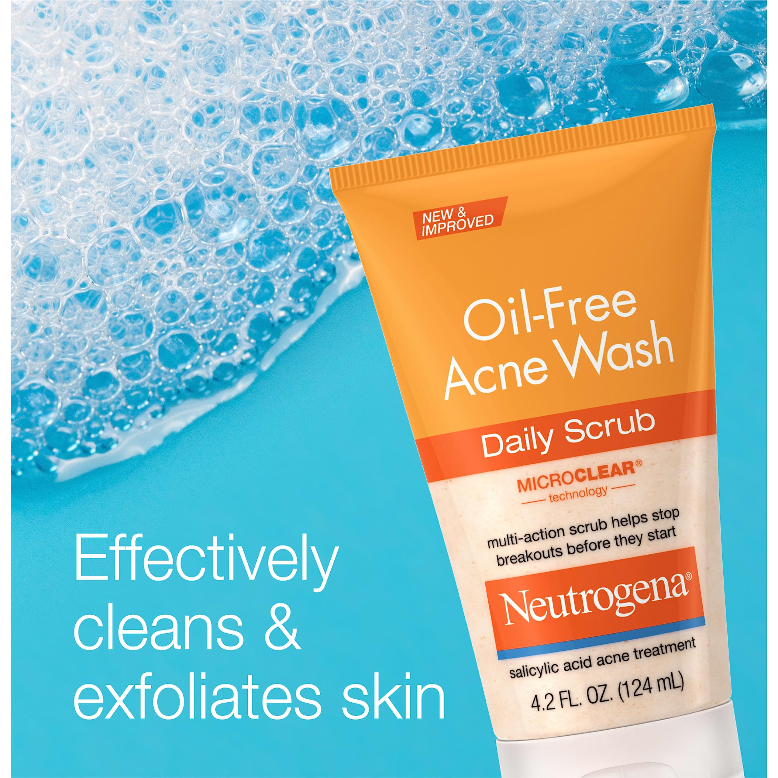 Neutrogena Oil Free Daily Acne Face Scrub, 2 x 4.2 oz | 2% Salicylic Acid Cleanser, Daily Exfoliating Scrub & Acne Treatment, Oily Acne-Prone Skin, Clears Breakouts & Blackheads