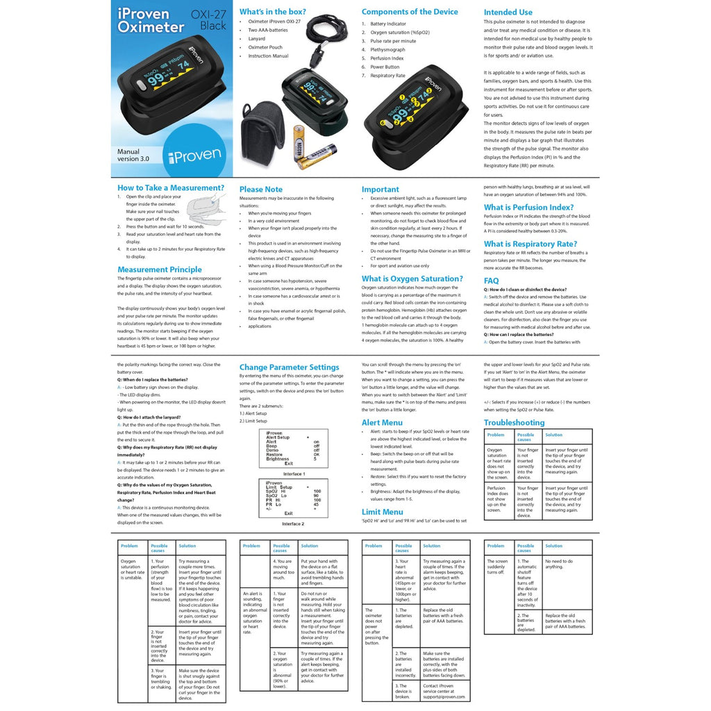 iProven Pulse Oximeter Fingertip for Oxygen Saturation & Respiratory Rate