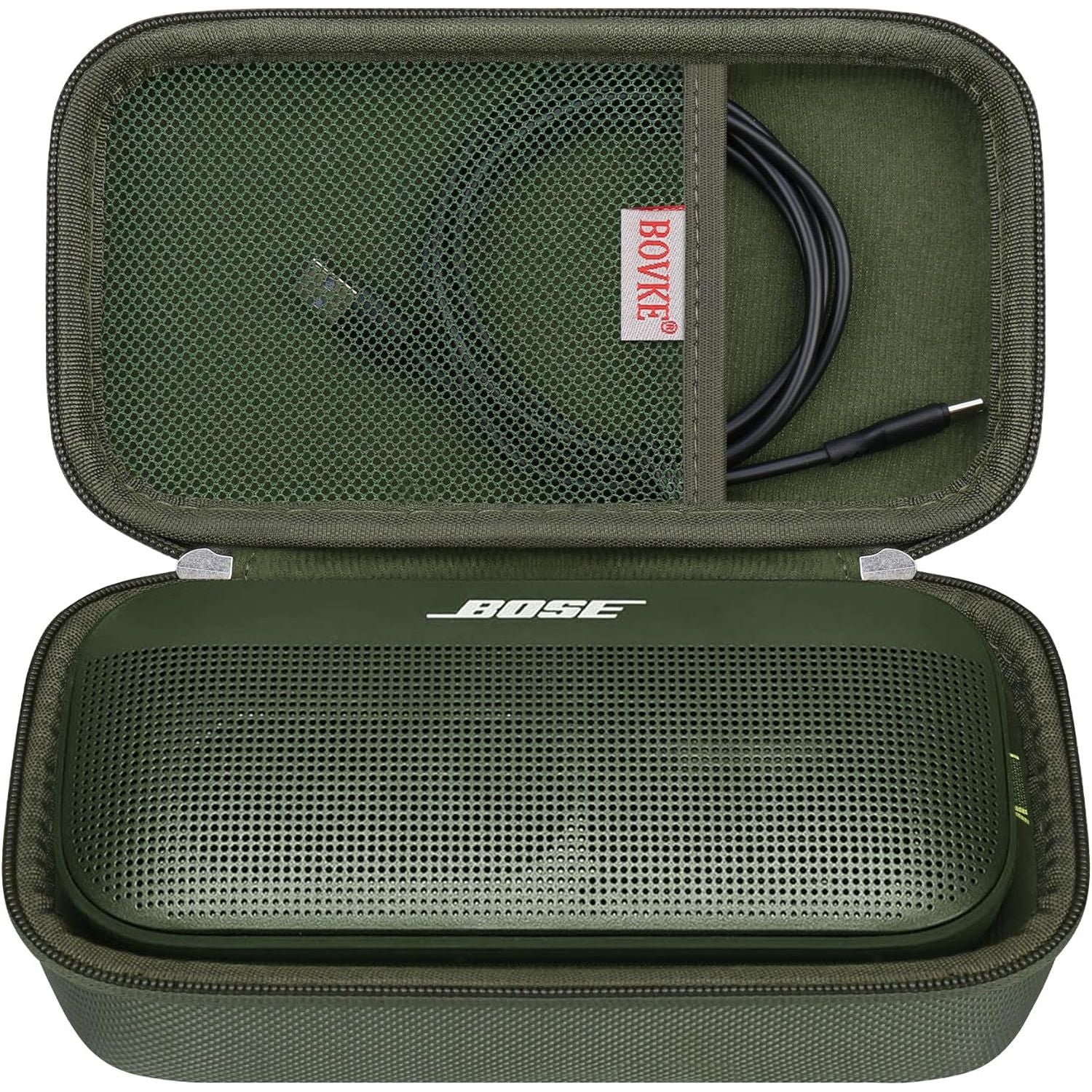 Buy now BOVKE Hard Travel Speaker Case for Bose New SoundLink Flex Speaker (2nd Gen) / Bose SoundLink Flex Bluetooth Portable Speaker, Extra Mesh Pocket for Bose Speaker Charger, Charging Cables, Stone Blue Cypress Green at indiglob india