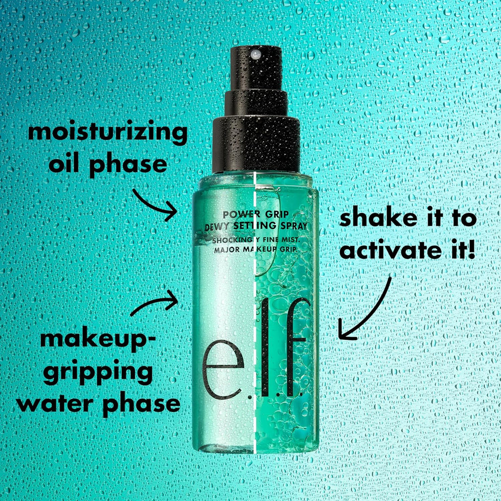 Buy now e.l.f. Power Grip Dewy Setting Spray, Ultra Fine Mist Made With Hyaluronic Acid, Grips Makeup For A Hydrated, Dewy Finish, Vegan & Cruelty-Free at indiglob india