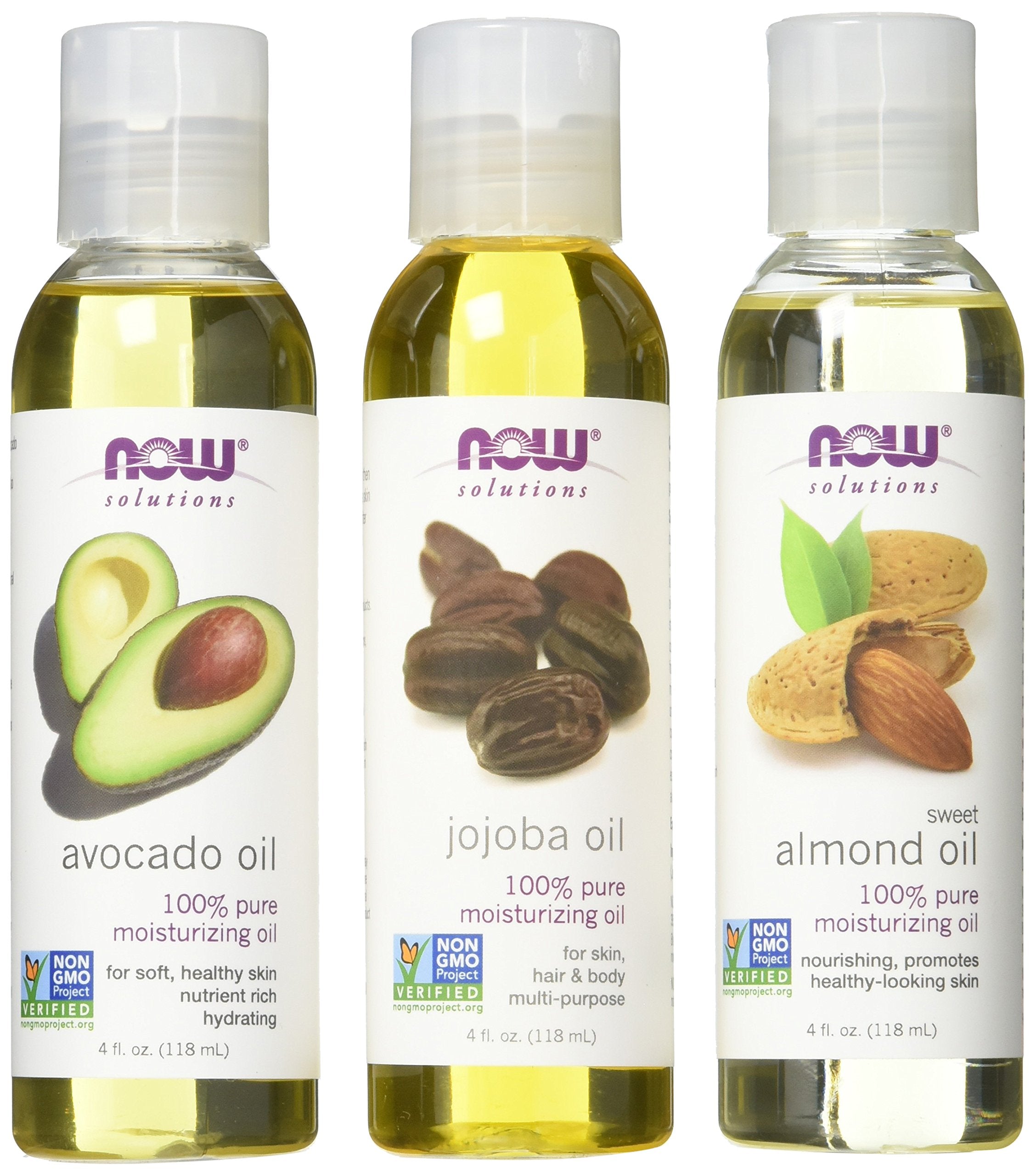 Buy now Now Foods Variety Moisturizing Oils Sampler: Sweet Almond, Avocado, and Jojoba Oils - 4oz. Bottles each at indiglob india