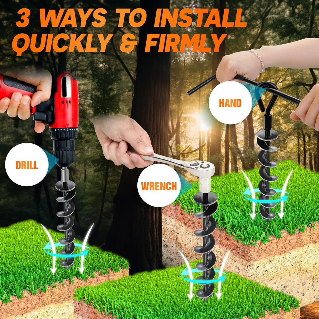 [Premium] 4PCS Ground Anchors Screw in & Power Nut Driver, Swing Set Anchor