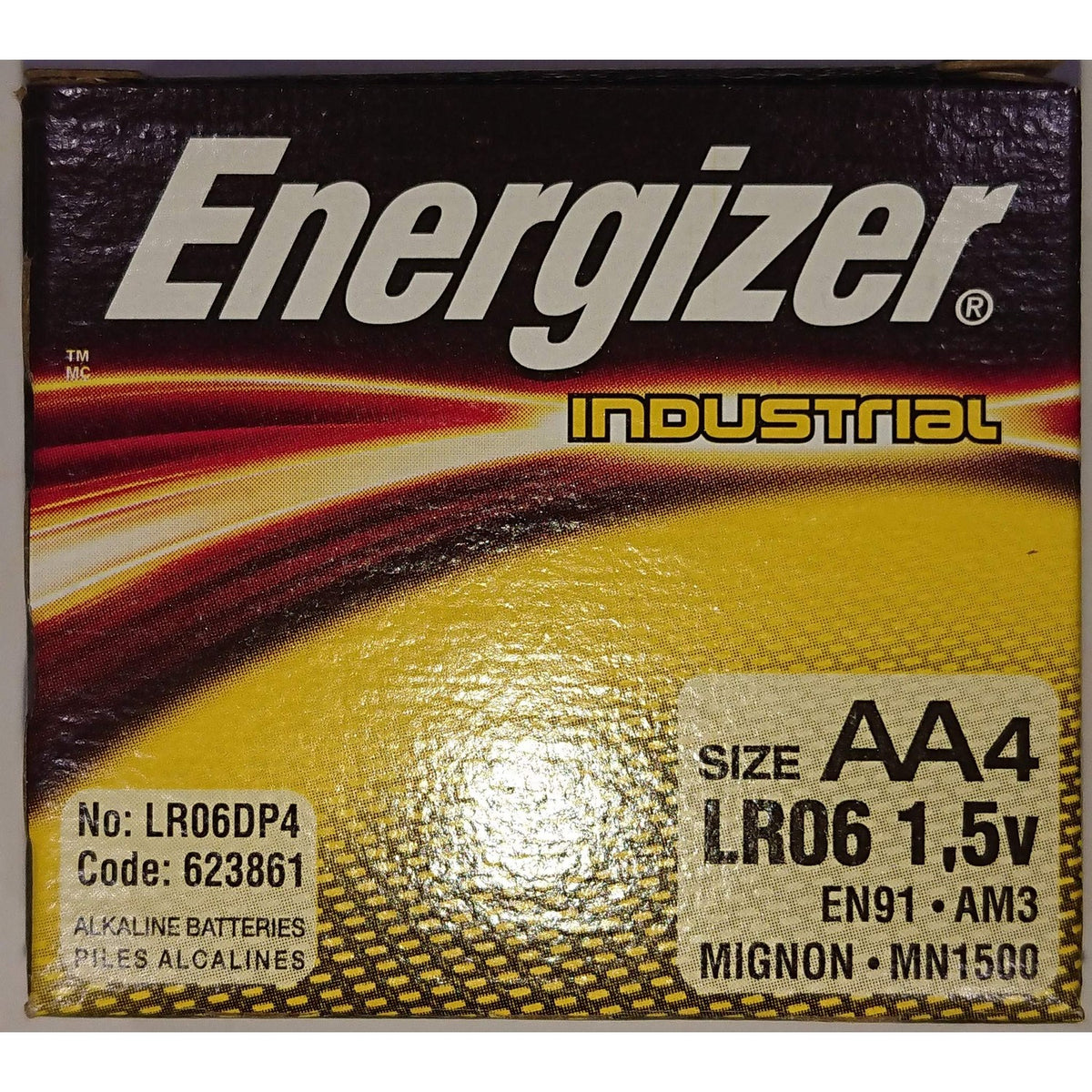 Energizer EN91 Industrial Alkaline Batteries, AA (Box of 144 Batteries) - Made in The USA or Singapore