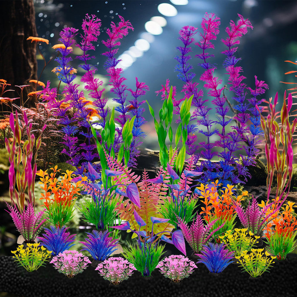 Ameliade Artificial Aquarium Plastic Plants Fish Tank Decorations, 25PCS