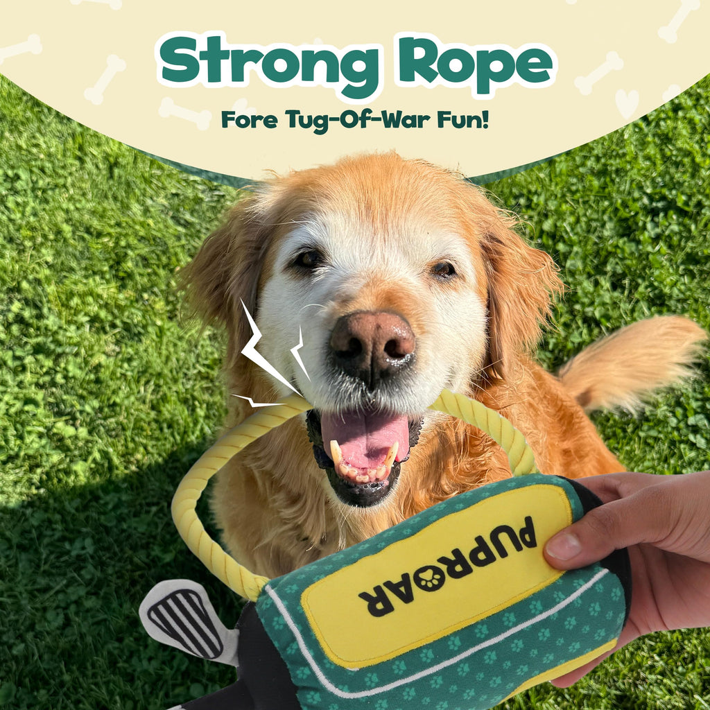 PUPROAR Golf Dog Toy, Dog Birthday Gift, Funny Squeaky Plush Rope Golf Bag Toy for Small, Medium & Large Breeds