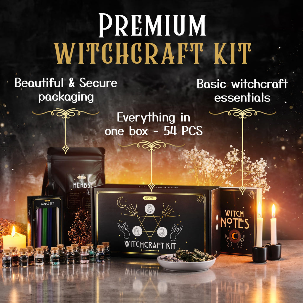 Buy now Wyspell Witchcraft Supplies Kit for Witch Altar 54PCS - Spell Candles for Witches - Crystals Spell Jars for Witches - Herbs for Spells - Beginner Witch Starter Box - Witchcraft Kit at indiglob india