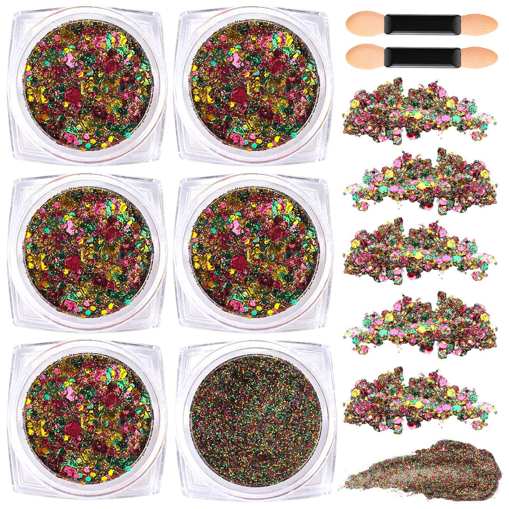 Teenitor 6 Colors Glow in The Dark Glitter Gel, Face Glitter Gel, Body Glitter Hair Glitter for Carnival Makeup UV Black Light Party Cheer Raves Festivals