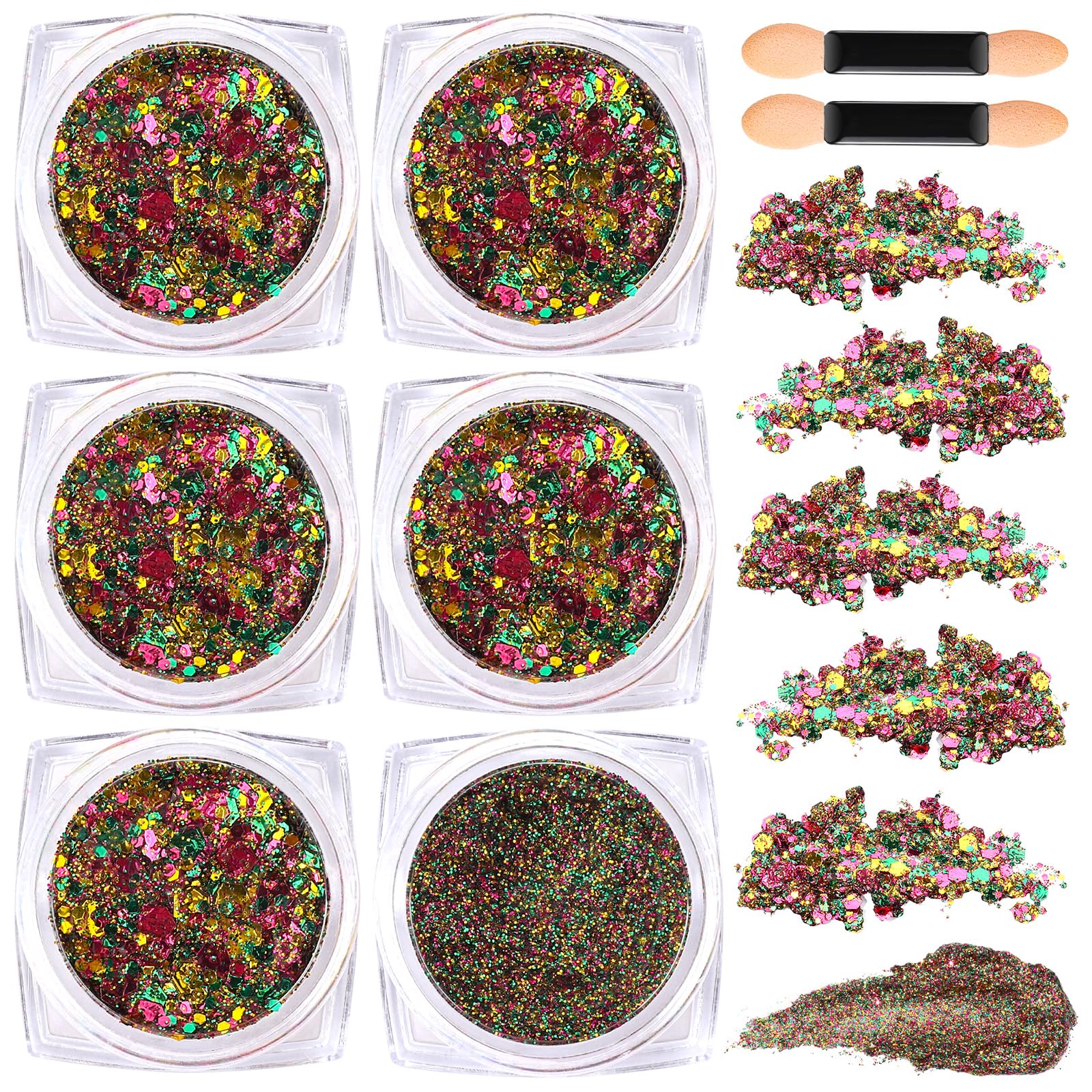 Teenitor 6 Colors Glow in The Dark Glitter Gel, Face Glitter Gel, Body Glitter Hair Glitter for Carnival Makeup UV Black Light Party Cheer Raves Festivals