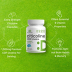 Citicoline CDP Choline, 1,000mg Per Serving, 120 Capsules – Extra Strength Choline Supplements – Nootropic B Vitamin Properties – Promotes Brain Health, Memory, & Focus – Non-GMO