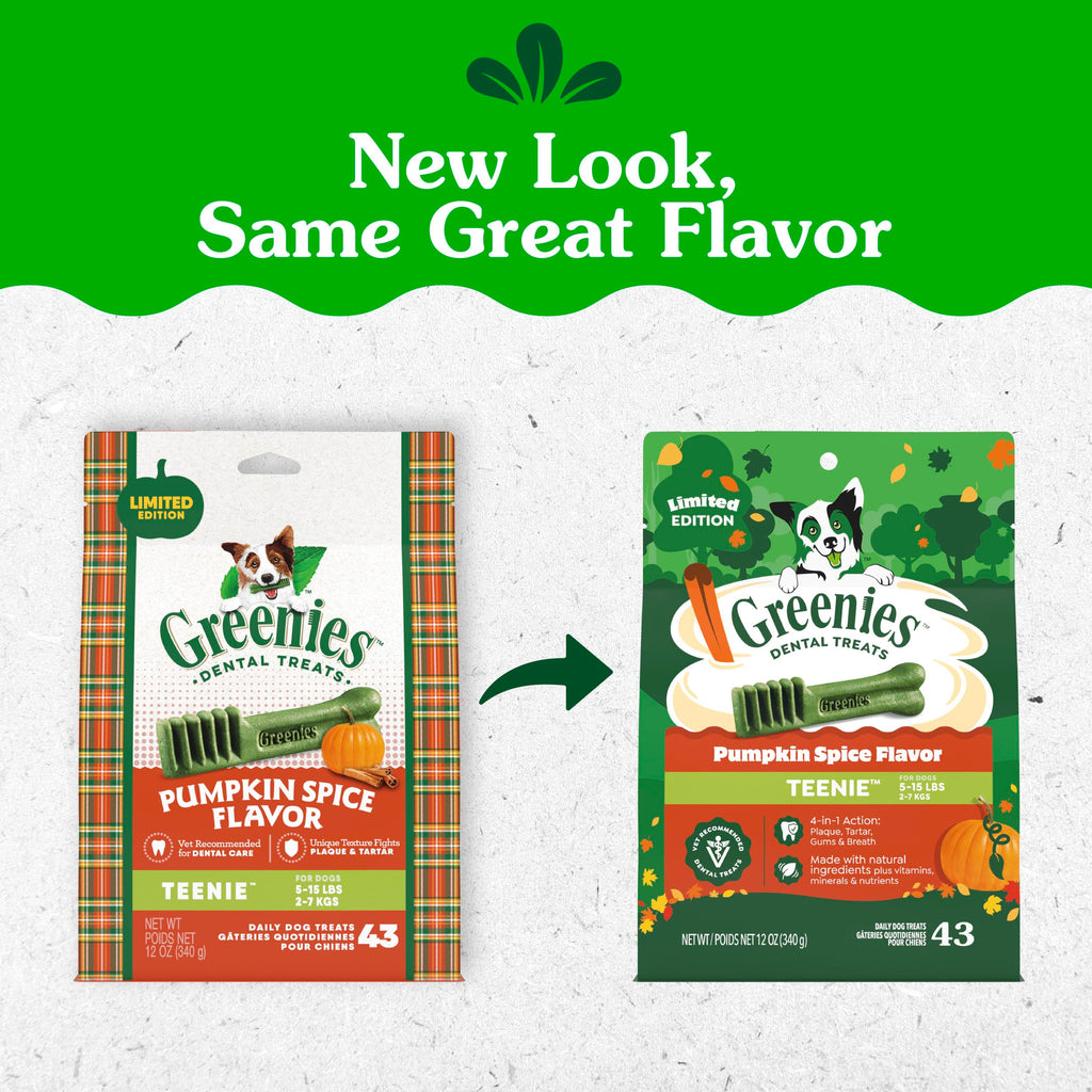 Greenies Teenie Natural Dental Dog Treats, Pumpkin Spice Flavor, 43 Count