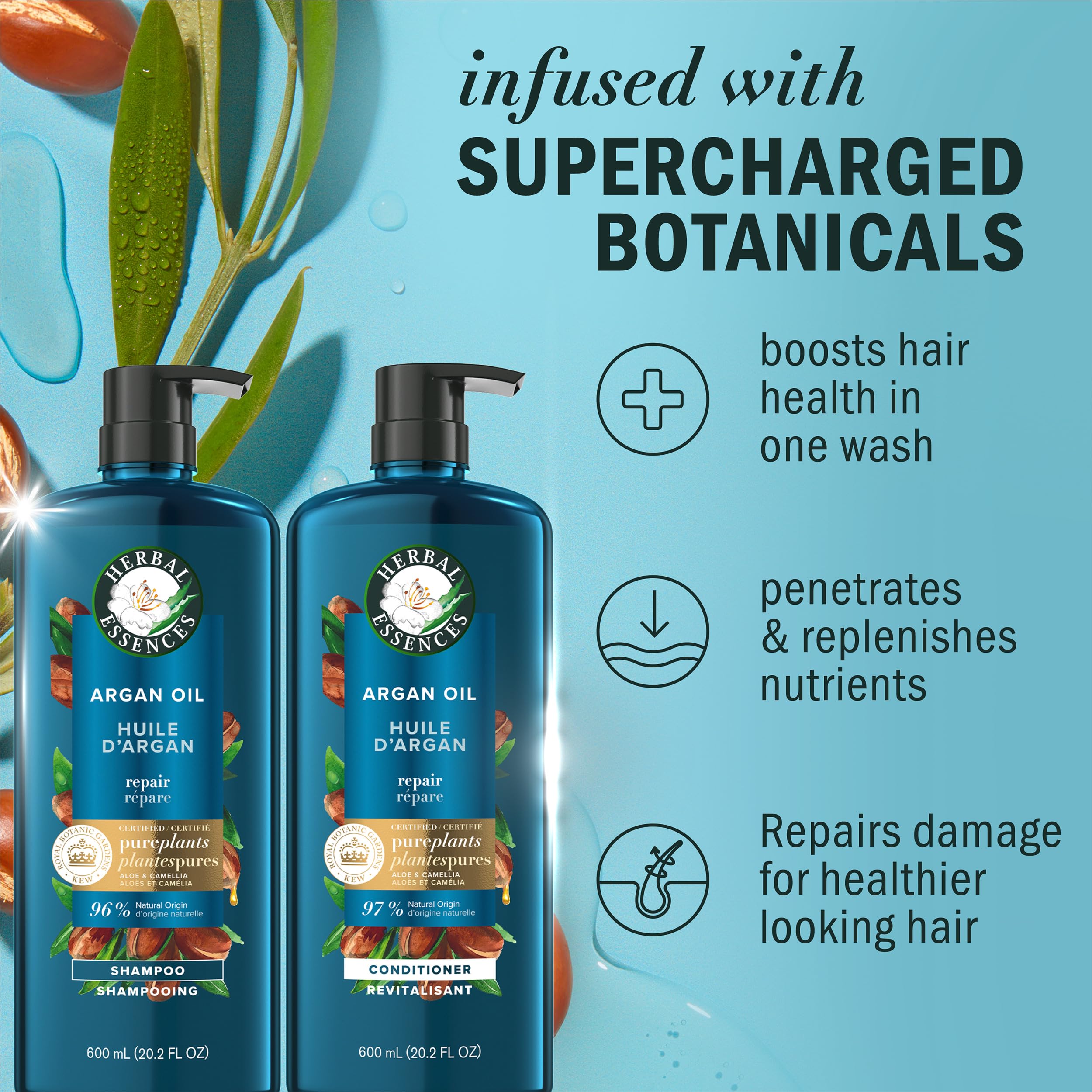 Herbal Essences Argan Oil Repair Shampoo & Conditioner Set, Moisturizes & Smoothes, Paraben-Free, Color-Safe, pH-Balanced, Citrus Scent, 20.2 Fl Oz, 2-Pack