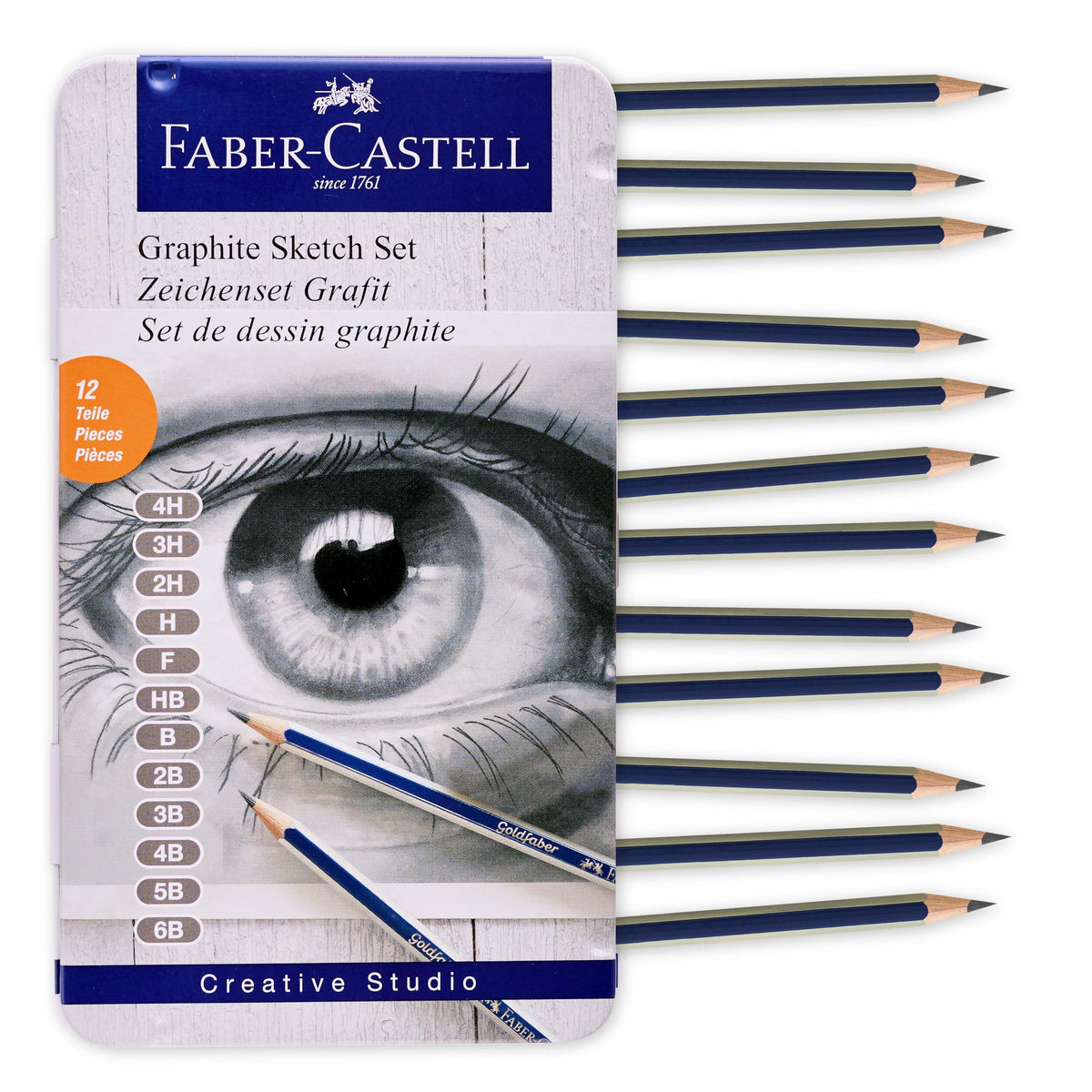 Faber-Castell Graphite Pencils Drawing Set | Back to School Art Supplies | 12 Art Pencils for Sketching (4H, 3H, 2H, H, F, HB, B, 2B, 3B, 4B, 5B, and 6B), Shading Kit