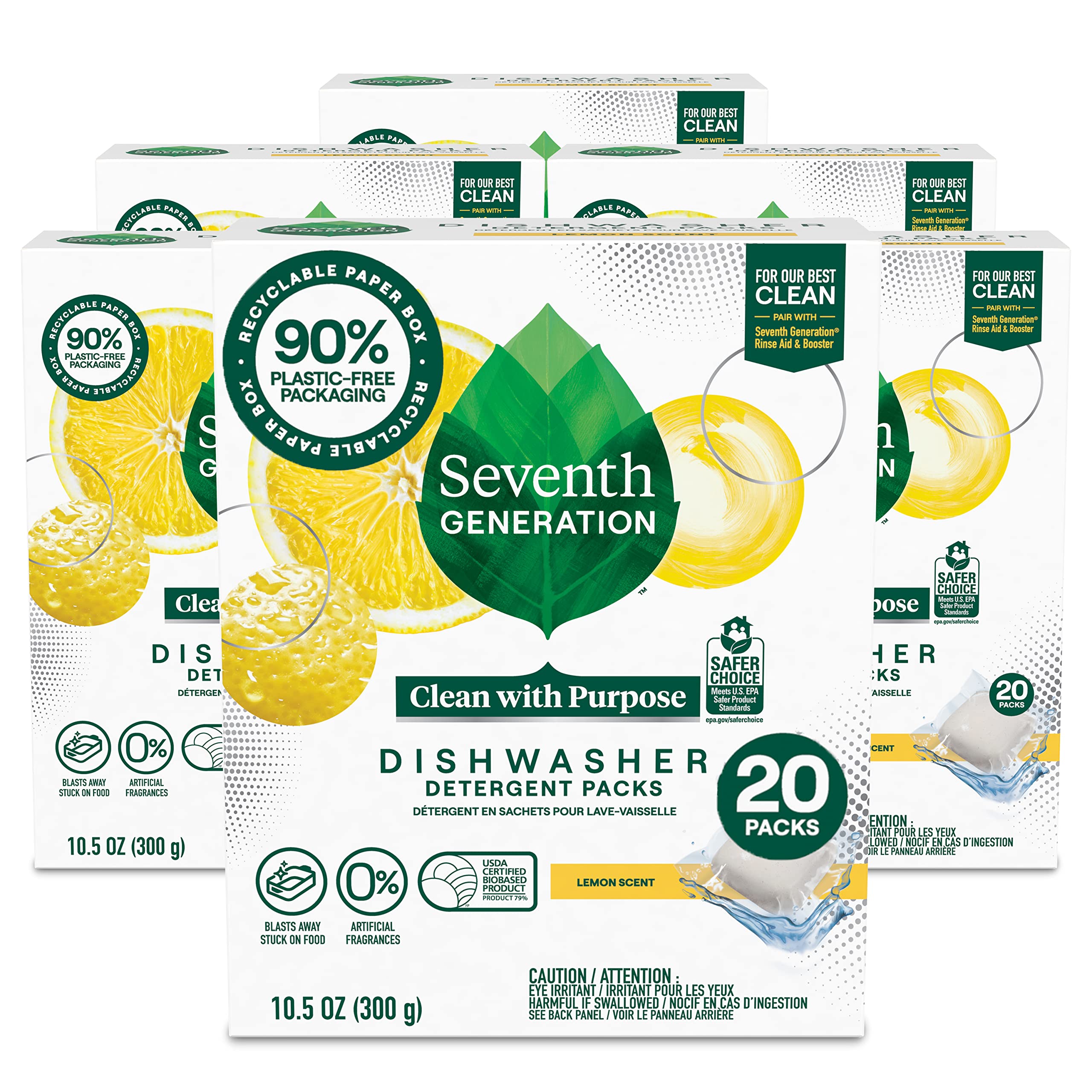 Buy now Seventh Generation Dishwasher Detergent Packs Free & Clear Pack of 5 for sparkling dishes Dishwasher tabs 45 count Lemon (B0BMJL57YY) at indiglob india