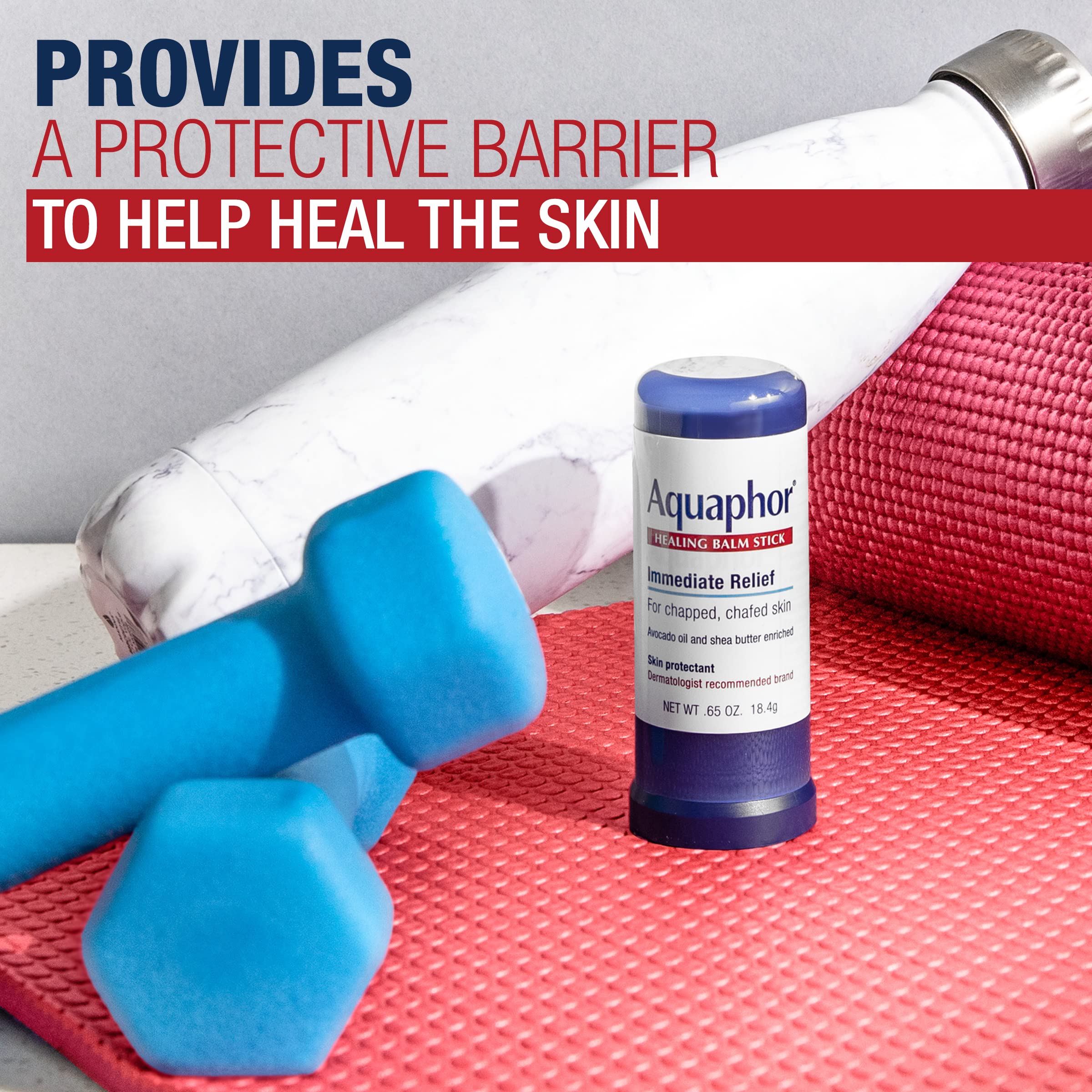 Aquaphor Healing Balm Stick, Skin Protectant, 0.65 OZ | Body Balm Protectant with Avocado Oil and Shea Butter for Chapped or Chafed Skin, Paraben and Fragrance Free