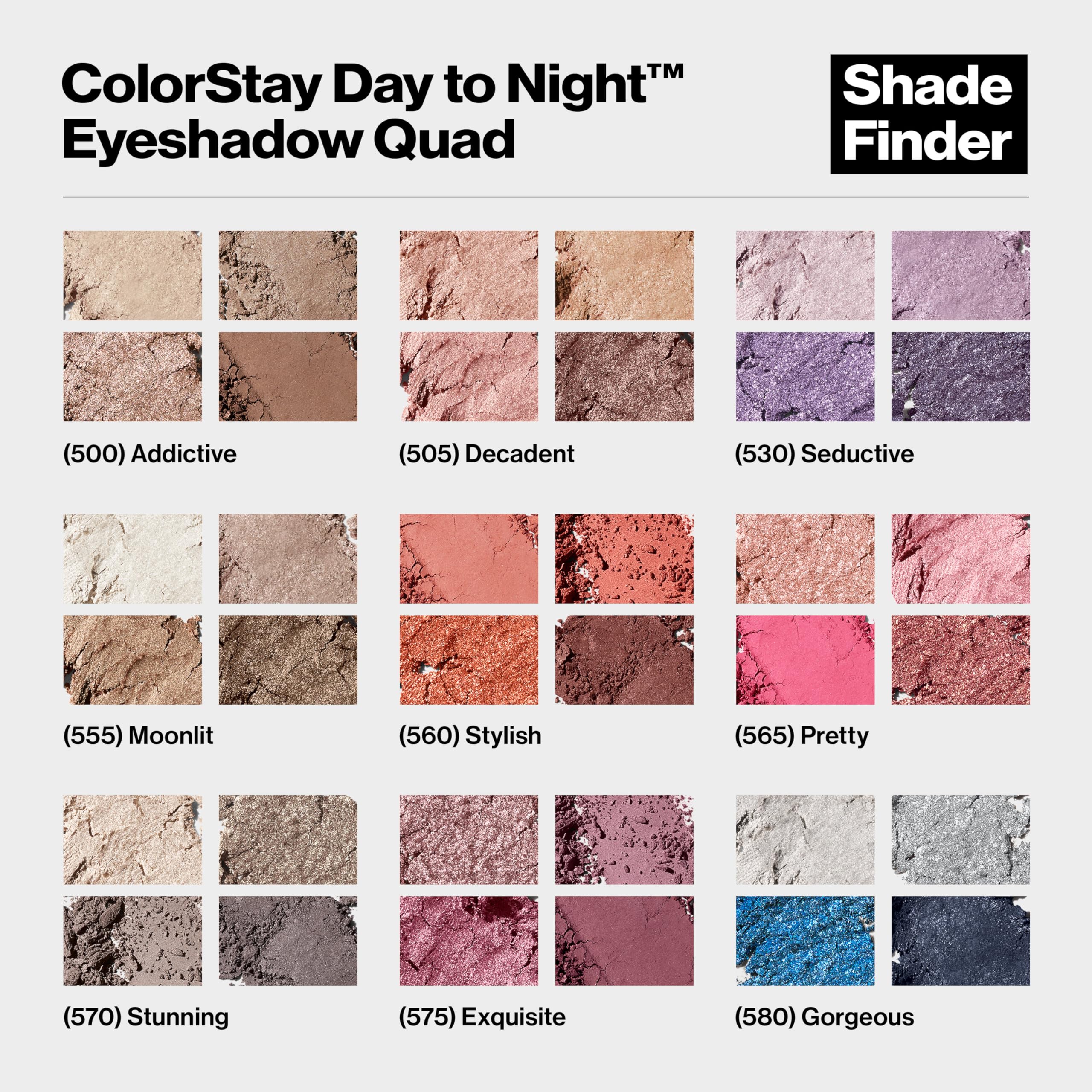 Revlon ColorStay Day to Night Eyeshadow Quad, 555 Moonlit, 0.16 oz | Longwear eyeshadow quad with velvety, blendable matte & shimmer shades. Crease & smudge proof. Up to 24hr wear.