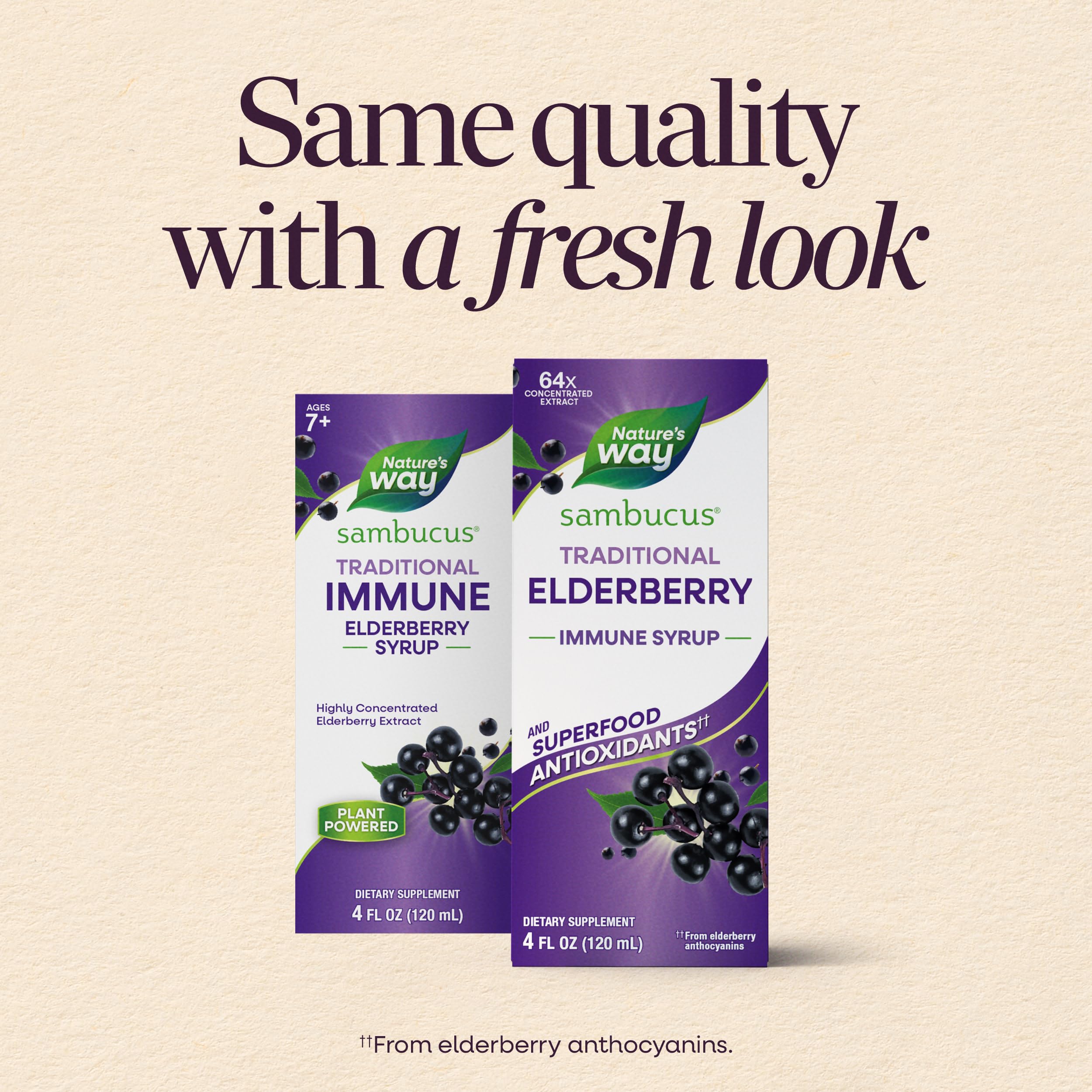 Nature's Way Sambucus Traditional Elderberry Immune Support* Syrup, 4 fl oz | Traditional Immune Support* with Highly Concentrated Black Elderberry Extract & Superfood Antioxidants, Adults & Kids 7+