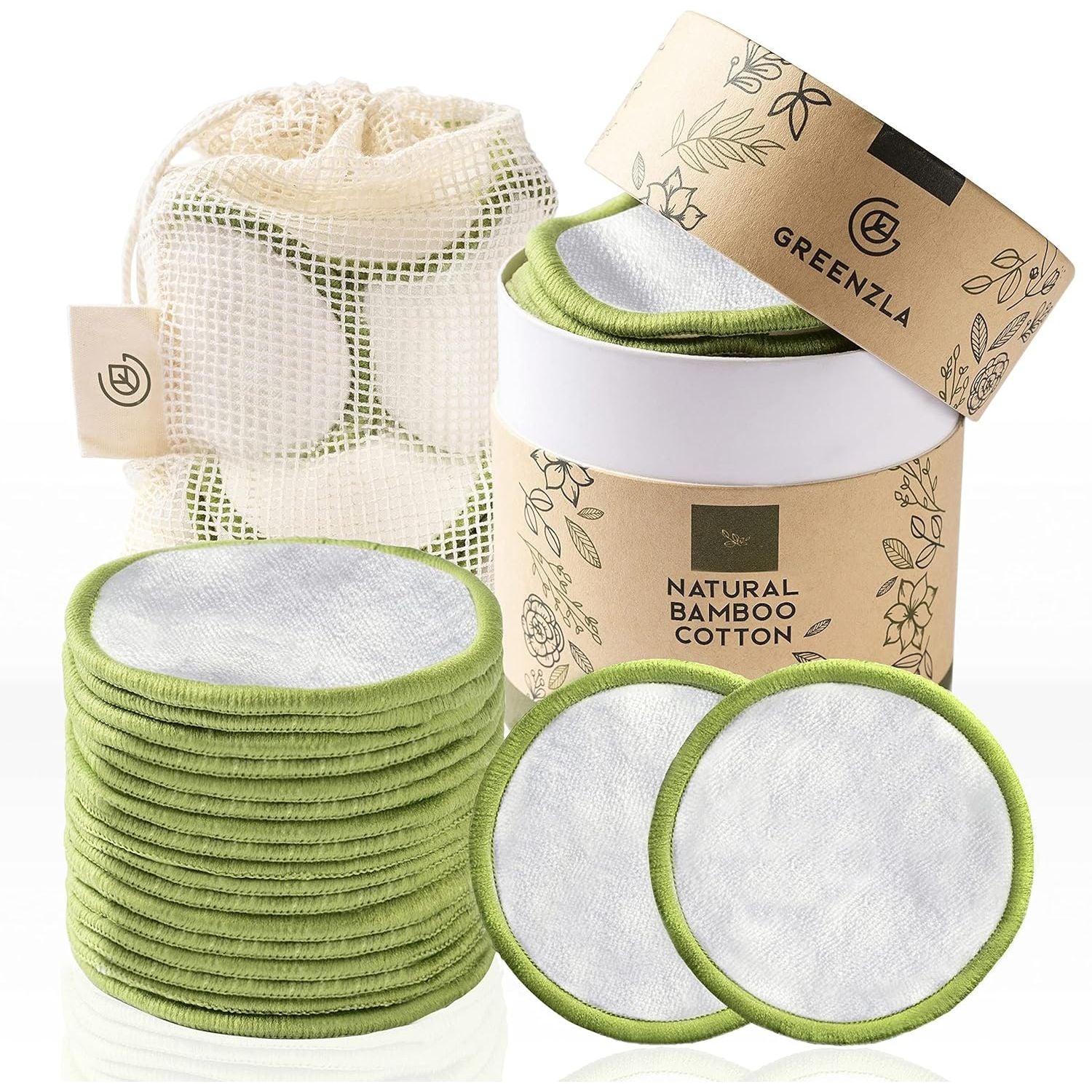 Buy now Greenzla Reusable Makeup Remover Pads (20 Pack) Washable Laundry Bag & Round Box for Storage, Reusable Bamboo Cotton Rounds for All Skin Types at indiglob india