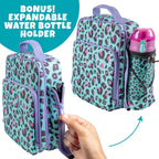 Buy now Bentology Kids Lunch Bag Set w Matching Reusable Water Bottle & Hard Ice Pack- Blue Purple Cheetah Cat- Insulated Tote, Stainless Steel Insulated Thermos, Hard Ice Pack- Back to School Lunchbox Kits at indiglob india
