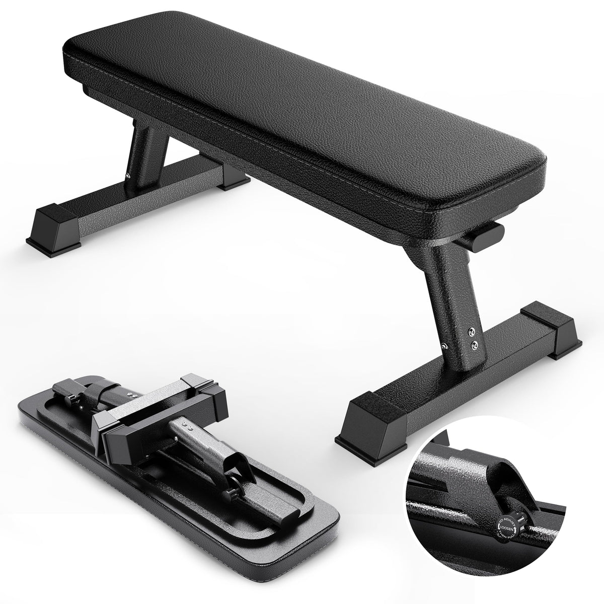 Finer Form Foldable Flat Weight Bench for Home Gym, 1,000 lb Capacity