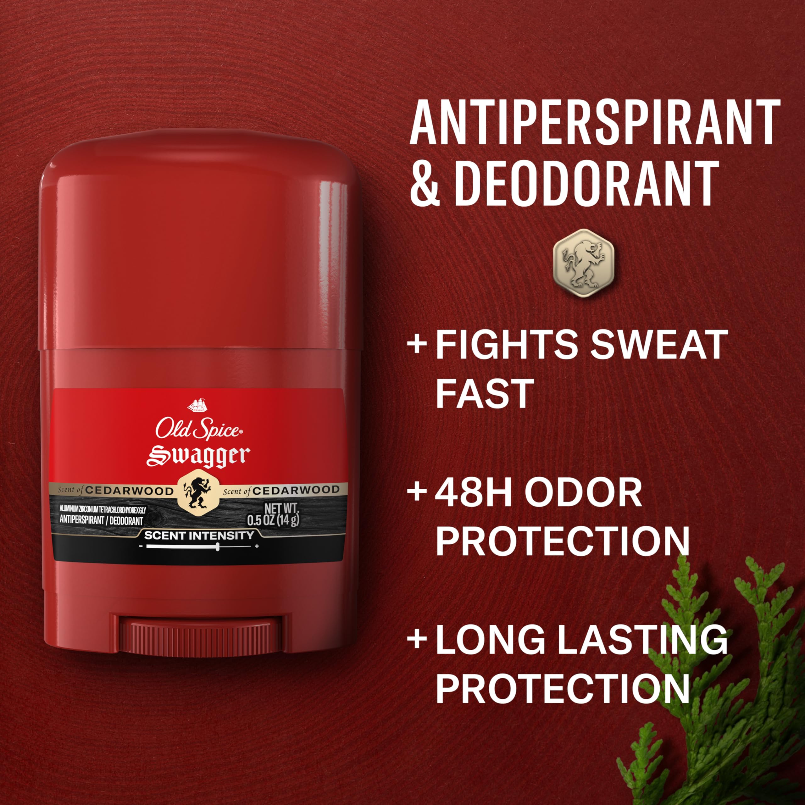 Old Spice Antiperspirant Deodorant for Men, 24/7 Sweat & Odor Protection, 24/7 Lasting Freshness, Invisible Solid, Swagger with Cedarwood Scent, Trial Size, 0.5 oz