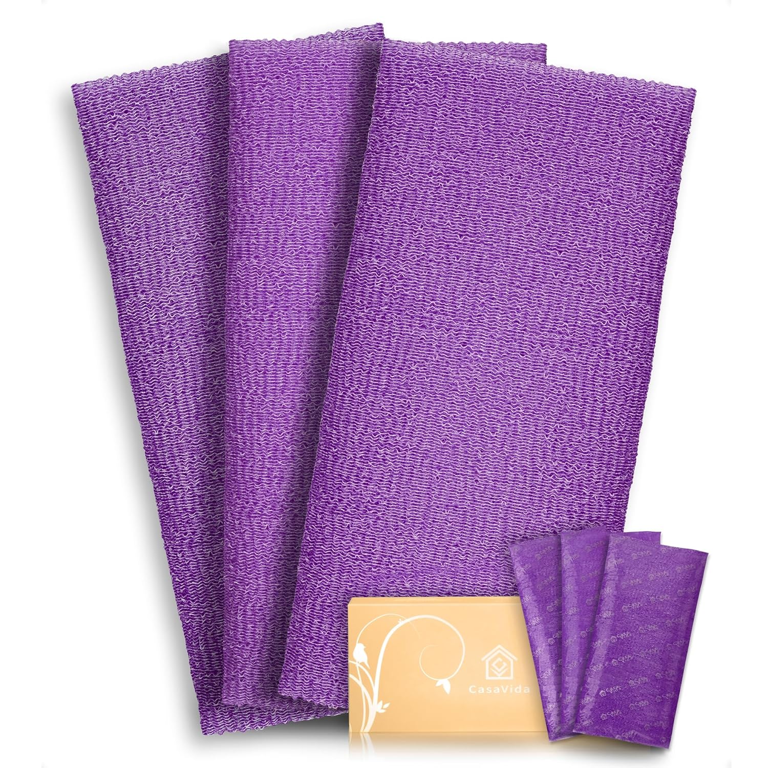 Buy now CASAVIDA Exfoliating Washcloth Back Scrubber for Shower Exfoliating Body Scrubber Japanese Beauty Washcloth African Net Sponge Bath Korean Loofah Towel Wash Cloth Shower Scrub Towel 3 Pack (Pink x 3) Purple x 3 at indiglob india